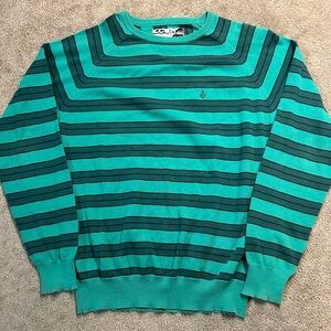 Vintage Y2K Volcom Green Striped Long Sleeve Screened Sweater Size Medium Y2K